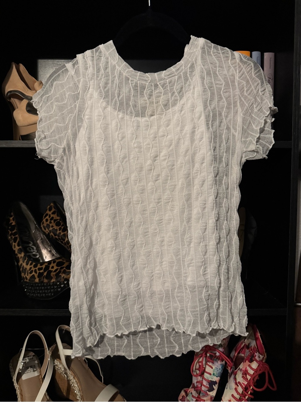 shosho White Short Sleeve Textured Wave Tee